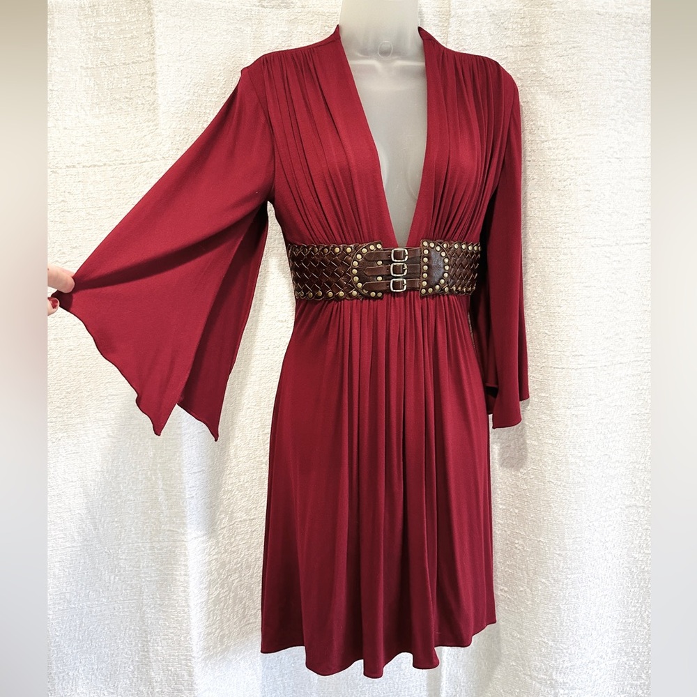 Gorgeous NWT SKY Dress Leather Belt L Wine Maroon Burgundy RHOC ASOS